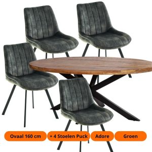 Ovale tafel + 4/6x Stoel Puck - Adore stof