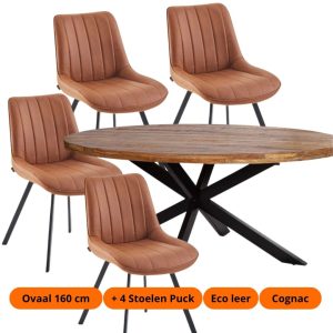 Ovale tafel + 4/6x Stoel Puck - Eco Leder