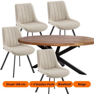 Ovale tafel + 4/6x Stoel Puck - Weefstof