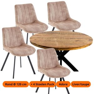 Ronde tafel + 4/6x Stoel Puck - Adore stof