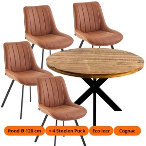 Ronde tafel + 4/6x Stoel Puck - Eco Leder