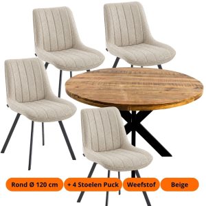 Ronde tafel + 4/6x Stoel Puck - Weefstof